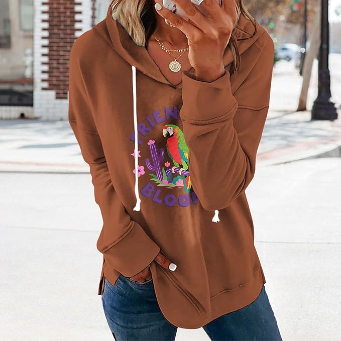 Womens Black Floral Print Hoodie Long Sleeve Cotton Blend Pullover Sweatshirt Loose Fit Casual Top For Everyday Wear