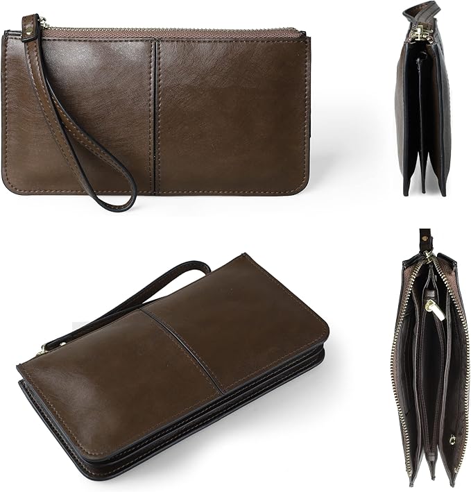 befen Genuine Leather Wristlet Clutch for Women Ultra-Slim Ladies Credit Card Holder Wallet Purses with RFID Protection