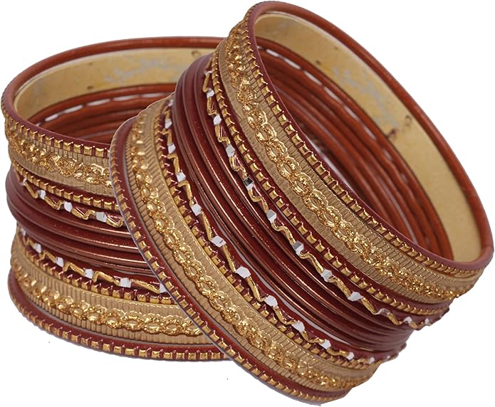 Touchstone Indian Metal Bangles for Women Gold Alloy Bracelets desi 2 Dozen Bangle Collection Bollywood Women's Jewelry Set Multi Stacking Wide Chunky Textured Golden Set of 24 in Gold or White Tone