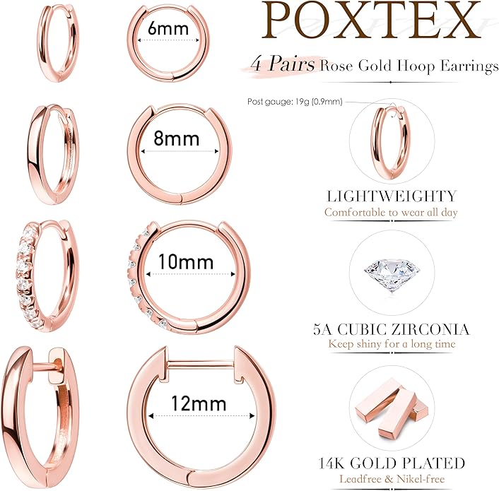 Small Gold Huggie Hoop Earrings Set for Women Men Hypoallergenic 14K Plated Stack Cartilage Earrings, Multiple Piercing Lightweight Mini Thin Cute Dainty Trendy Jewelry Set Christmas Gifts for Women