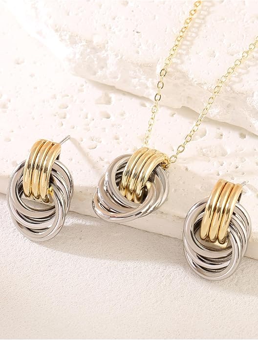 Gold Knot Pendant Necklace for Women Gold Statement Geometric Necklace Dainty Link Choker Necklace Trendy Jewelry Accessories