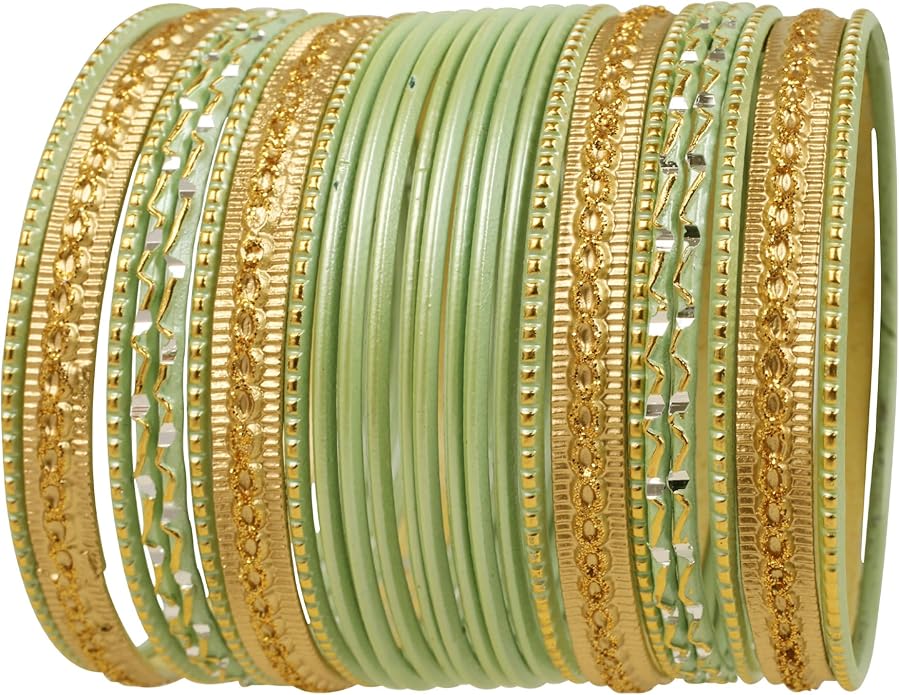 Touchstone Indian Metal Bangles for Women Gold Alloy Bracelets desi 2 Dozen Bangle Collection Bollywood Women's Jewelry Set Multi Stacking Wide Chunky Textured Golden Set of 24 in Gold or White Tone