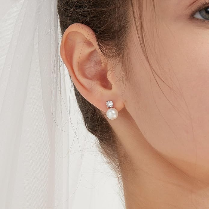 CHESKY Christmas Gifts Pearl Earrings for Women, Dainty 14K Gold Plated/Silver Plated Drop Quality Handpicked AAA+ Freshwater Cultured Round Pearls Dangle Earrings Wedding Jewelry for Women Gifts