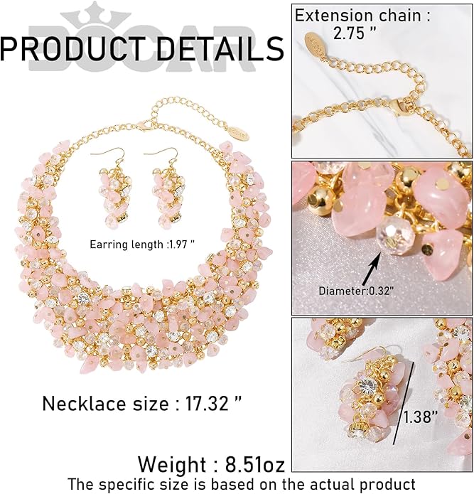 Bocar Fashion Crystal Chunky Collar Statement Necklace Earring Set for Women Gift (NK-10260)