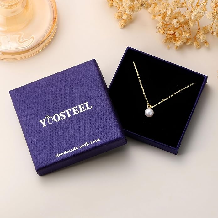 Yoosteel Pearl Necklace for Women - 14K Gold Plated Pearl Pendant Necklaces Minimalist Women Pearls Layered Necklace Dainty Trendy Bridal Bridesmaid Wedding Gifts for Her