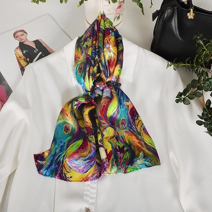 100% Mulberry Silk Scarf for Women Neck Oblong Headscarves Long Floral Print Lightweight Silk Wraps Shawls 67"*20"