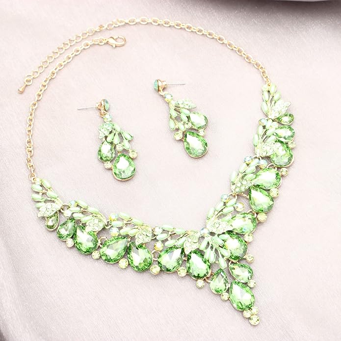 Jewelry Set for Women, Statement Necklace Dangle Earrings Bracelet Ring, White/KC Gold Plated Jewelry Set with Rhinestone Pearl Crystal Wedding Party Jewelry for Bridal Bridesmaid