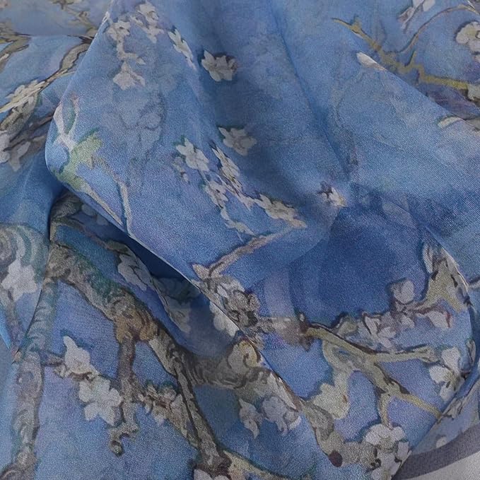 100% Mulberry Silk Women's Neck Silk Scarf-Lightweight Shawl,FLoral Print Beach Silk Wrap-Scarves for Photography