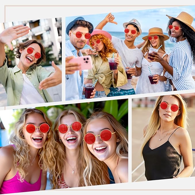 CHRORINE Hippie Sunglasses Round 70s Retro Glasses for Women Men Party Accessory Festival Fashion Vintage Sunglasses