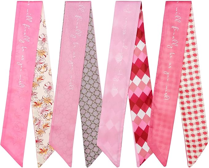 4 Pack Purse Scarf Handbags Skinny Twill Hair Scarves Narrow Neck Scarf Band Women Fashion Accessories Bag Charms
