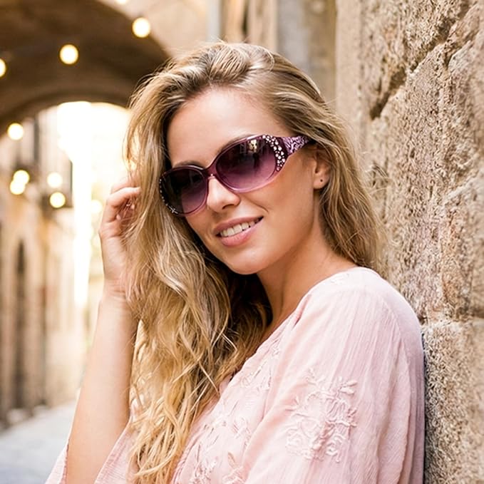 FEISEDY Women's Polarized Sunglasses Wrap Around Rhinestone Design Fashion Sunnies UV400 Protection B1091
