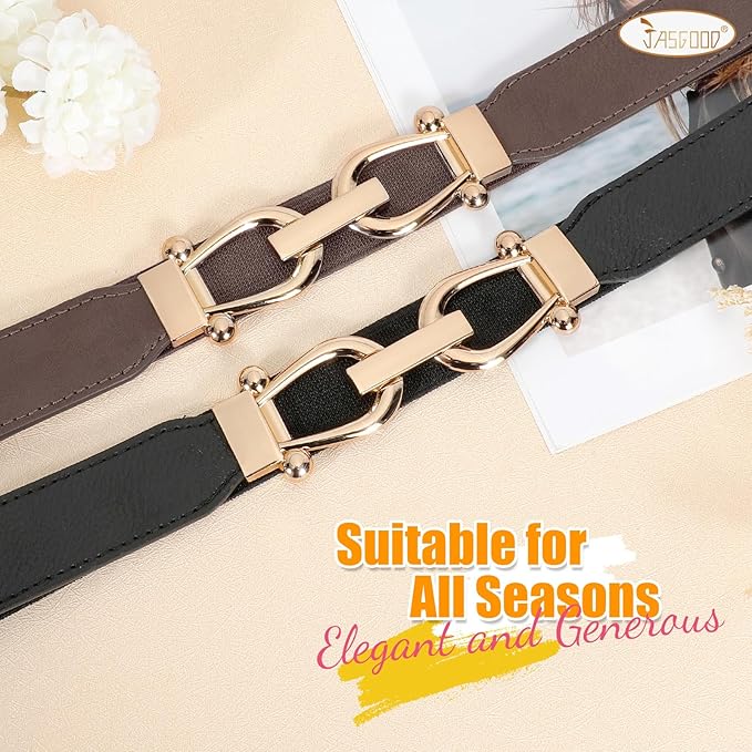 JASGOOD Women Stretchy Waist Belt Retro Elastic Skinny Belt for Ladies with Gold Buckle