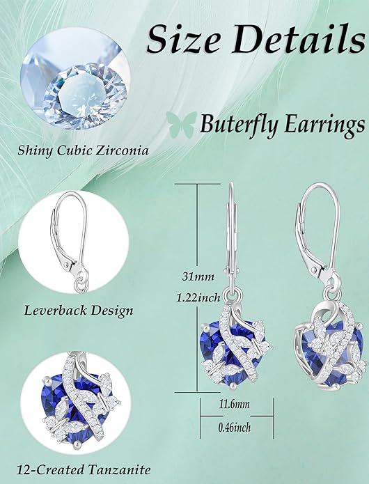 Butterfly Earrings for Women 925 Sterling Silver Heart Earring Birthstone Jewelry