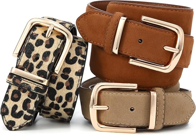 HOTWILL Women Suede Belt for Jeans Dresses Fashion Chunky Ladies Waist Belts with Gold Buckle