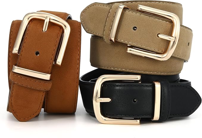 HOTWILL Women Suede Belt for Jeans Dresses Fashion Chunky Ladies Waist Belts with Gold Buckle