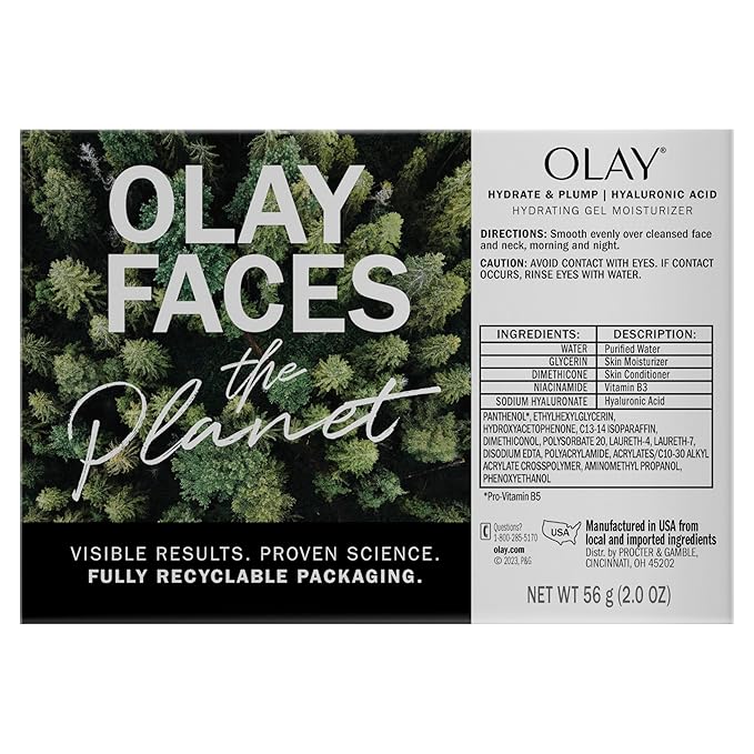 Olay Hylauronic Acid Face Mousturizer, Plump & Hydrate, Fragrance-Free - Hydrating Gel for Dry Skin Retain & Replenish Moisture, with Niacinamide, Non-Greasy, 2 Oz