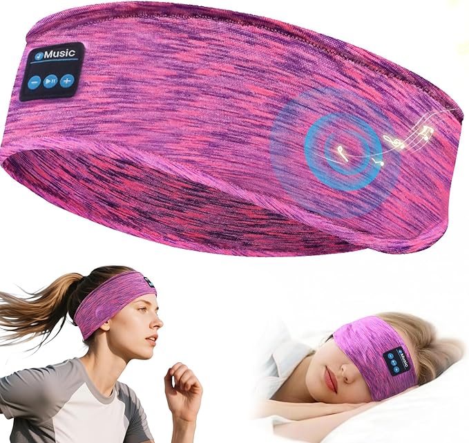 Bluetooth Headband Headphones, Sleep Headphones for Side Sleepers & Sports, Washable & Wireless Music Headband with Secure Fit for Running, Workout, Gym, Yoga - Great Gift