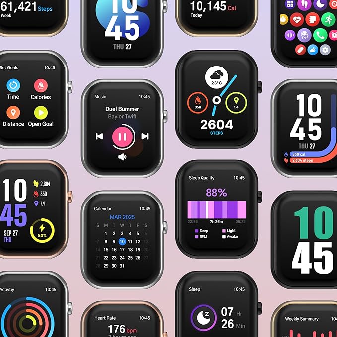 iTouch AIR 5 Smartwatch - 1.85" AMOLED Display, Bluetooth Calling, 100+ Sports Modes, Heart Rate, SpO2, Sleep & Stress Tracking, IP68, 7-Day Battery Life (Black Case w/Black Silicone Band)