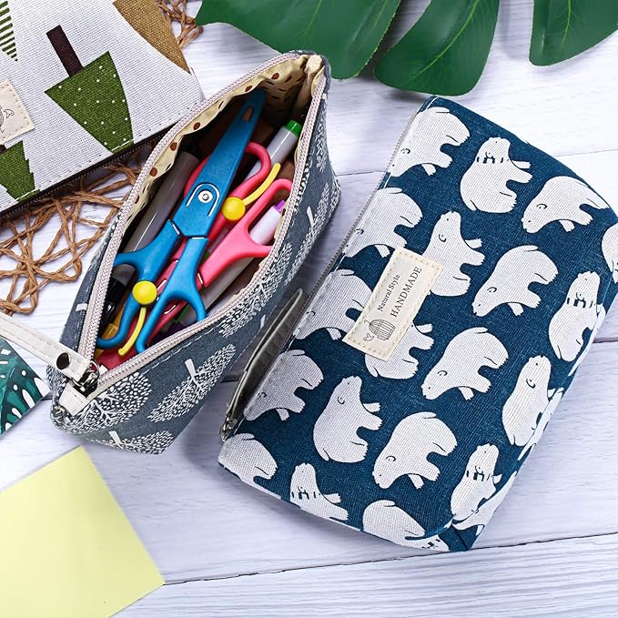 Boao 8 Pieces Canvas Cosmetic Bags Printed Small Makeup Bag Multi Function Travel Organizer Pouch Purse with Zipper for Women Fall Vacation Travel Toiletry storage Christmas Birthday Gift, 8 Styles