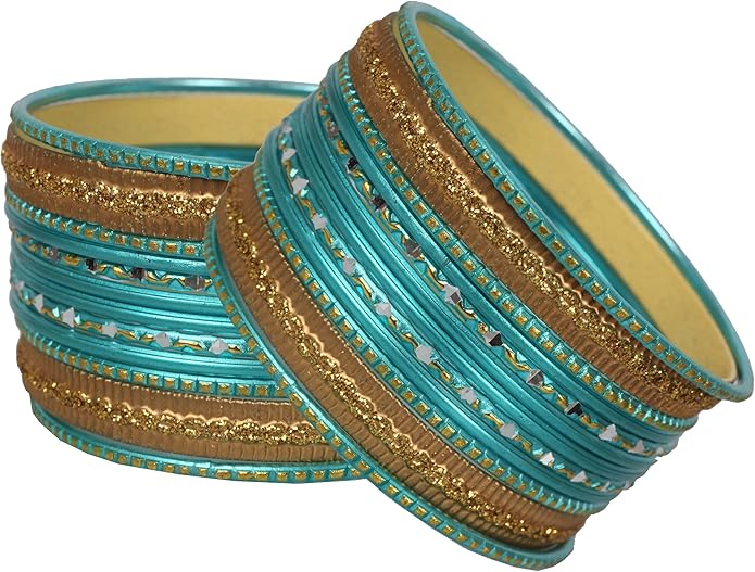 Touchstone Indian Metal Bangles for Women Gold Alloy Bracelets desi 2 Dozen Bangle Collection Bollywood Women's Jewelry Set Multi Stacking Wide Chunky Textured Golden Set of 24 in Gold or White Tone