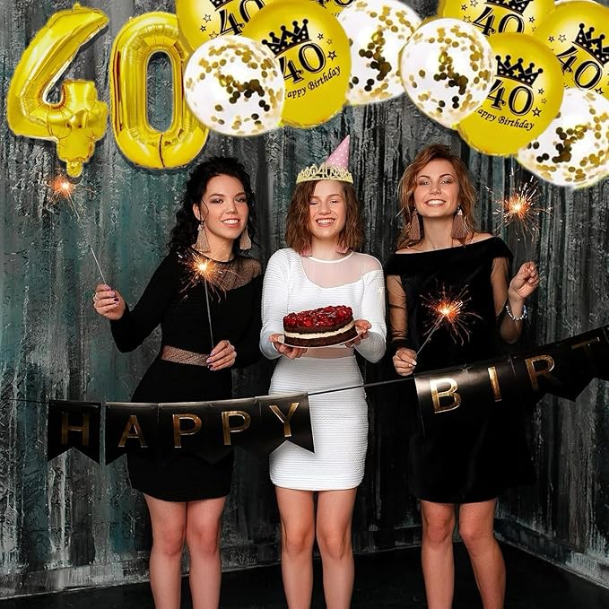 40th Birthday Decorations for Her Girls Set, Include 40th Birthday Crown and 40 Sash, 40th Birthday Cake Topper and 40 Birthday Candles, Gold 40 Balloons, Women 40th Party Supplies(Gold)