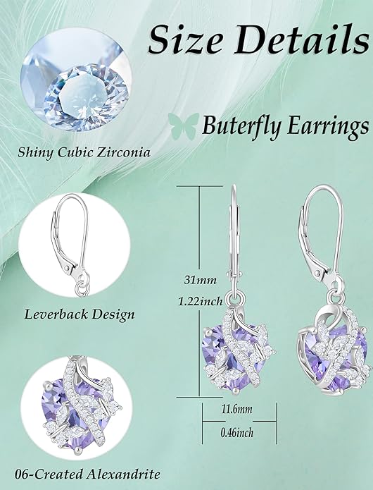 Butterfly Earrings for Women 925 Sterling Silver Heart Earring Birthstone Jewelry