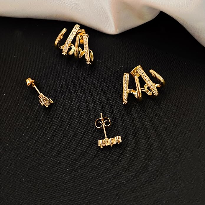IMBOS Earrings for Women Trendy 14K Gold Stud Earrings Claw Earring Dainty Simple Minimalist Gold Earring Hypoallergenic Jewelry for Women Gifts