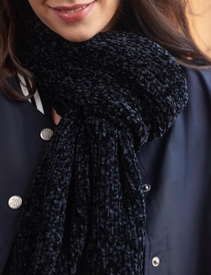 Womens Chenille Scarf with Pompom Winter Knit Warm Scarves for Cold Weather with Gift Box