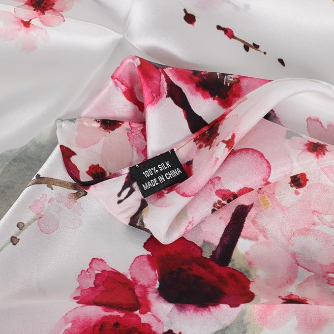 100% Mulberry Silk Scarf for Women Neck Oblong Headscarves Long Floral Print Lightweight Silk Wraps Shawls 67"*20"