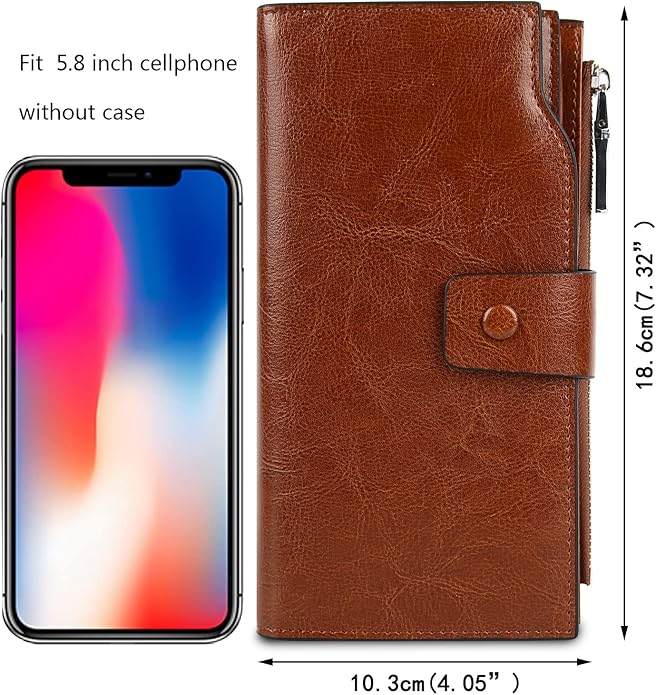 YALUXE Women's Genuine Leather Wallet RFID Blocking Multi Card Holder with Cell Phone Pocket Mothers Day Gifts