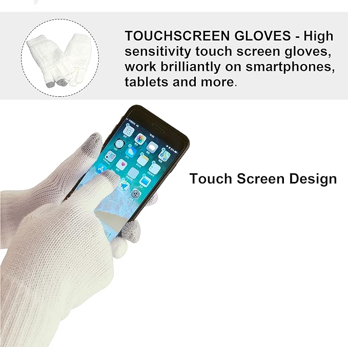 Winter Hat Gloves Scarf Set for Women, Cable Knit Beanie Pom Cap Touch Screen Glove Long Scarf 3PCS Winter Gift for Women Men