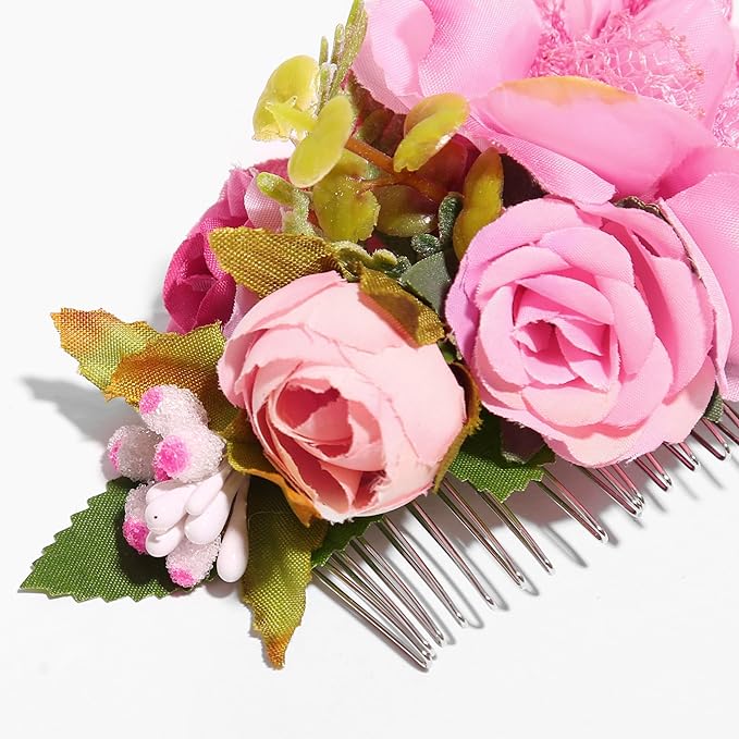 Flower Hair Clip for Women - Elegant Hair Accessory for Wedding, Party & Daily Wear (Pink)