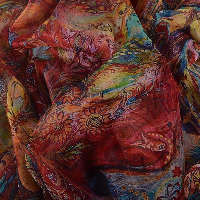100% Mulberry Silk Women's Neck Silk Scarf-Lightweight Shawl,FLoral Print Beach Silk Wrap-Scarves for Photography