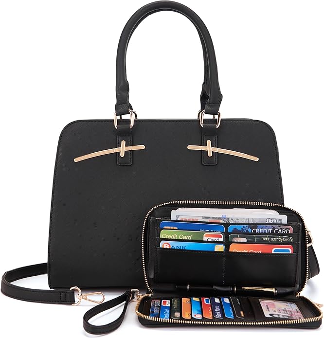 Purses for Women Handbag Wallet Tote Shoulder Hobo Bag Top Handle Satchel Purse Set 2pcs with 3 Compartments