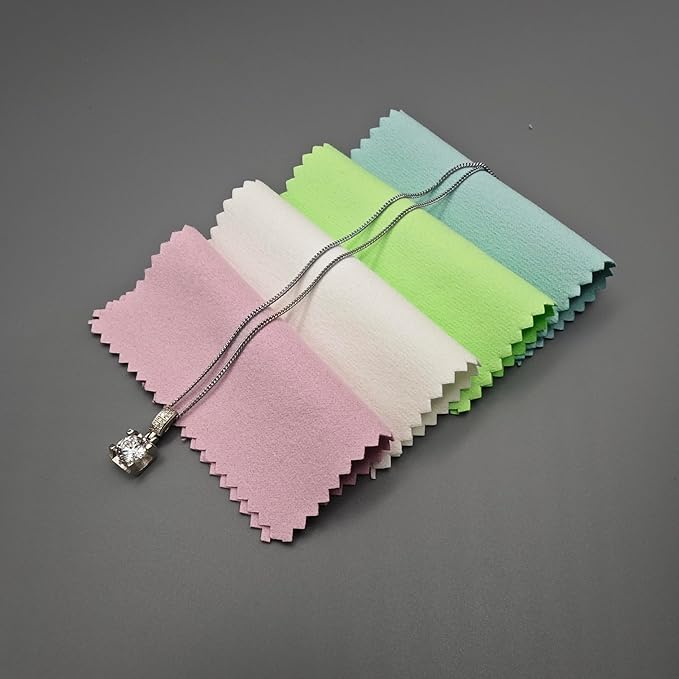 50pcs Jewelry Cleaning Cloth Polishing Cloth for Sterling Silver Gold Platinum Small Polish Cloth (3" x 3" White)