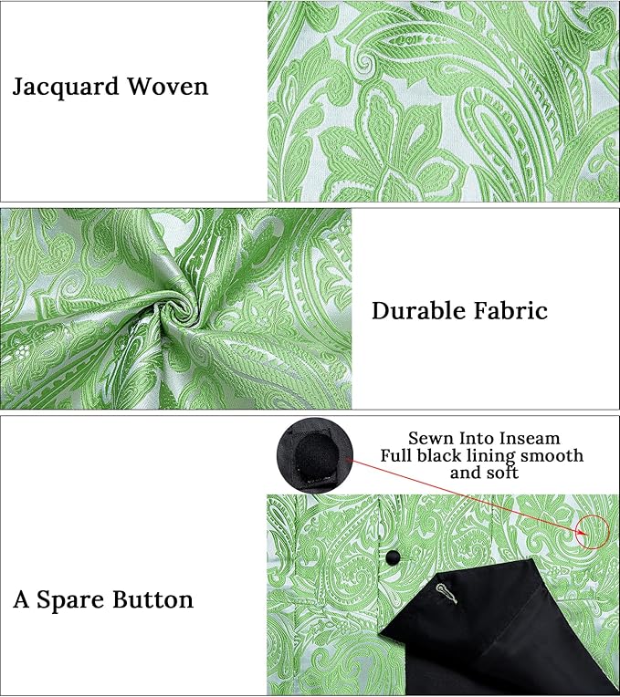 DiBanGu Mens Paisley Suit Vest Silk Jacquard Waistcoat and Necktie Set Formal Shawl Collar Dress Vest 7PCS for Wedding Party