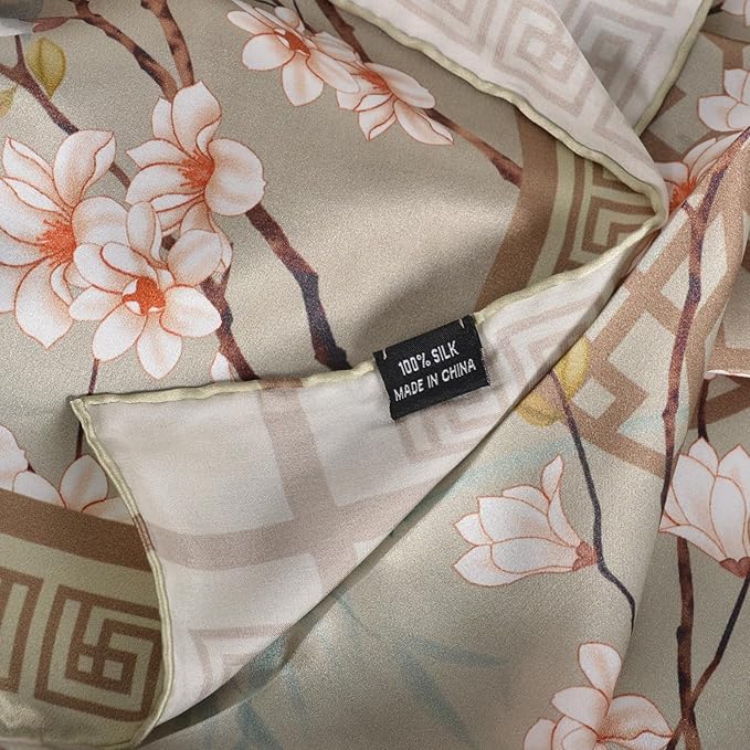 100% Mulberry Silk Scarf for Women Neck Oblong Headscarves Long Floral Print Lightweight Silk Wraps Shawls 67"*20"