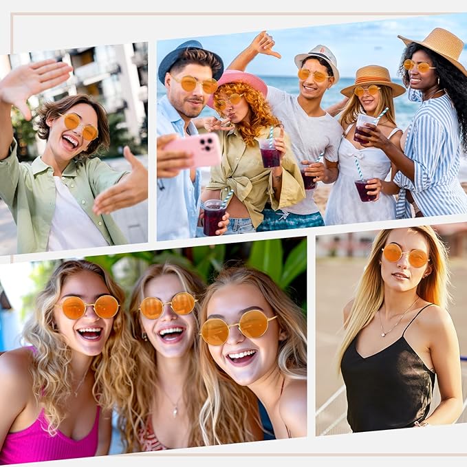CHRORINE Hippie Sunglasses Round 70s Retro Glasses for Women Men Party Accessory Festival Fashion Vintage Sunglasses