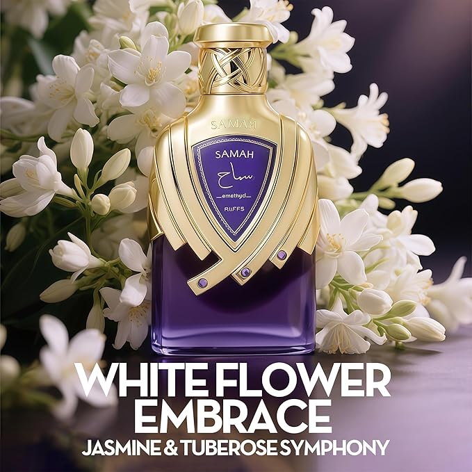 Samah Amethyst Women's Gourmand Perfume Eau de Parfum - Orange Blossom, Jasmine, Vanilla & Woody Luxury Scent with 24H Longevity | 3.4 Fl Oz 80% Vol Seductive Edible Fragrance