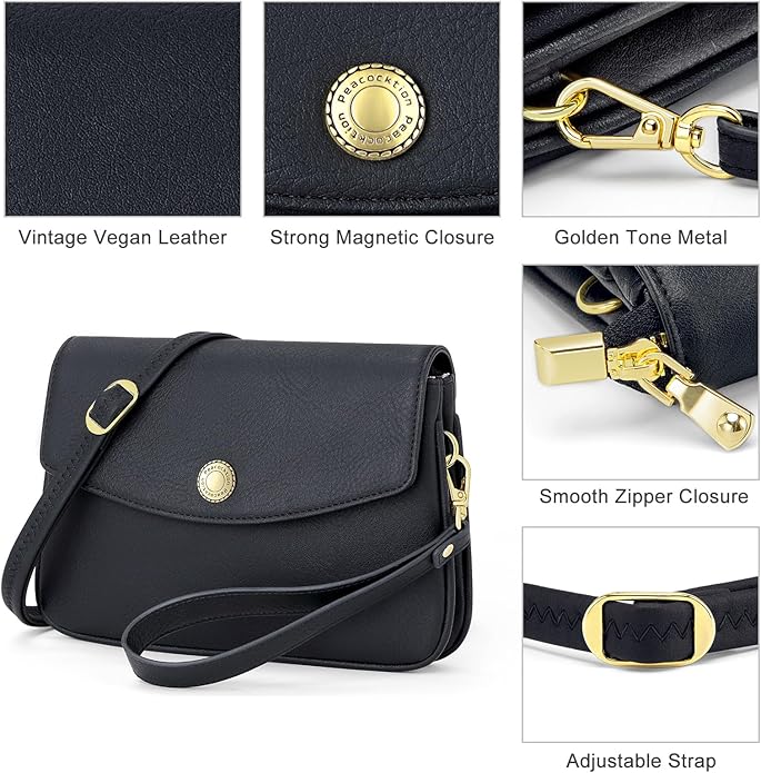Peacocktion Small Crossbody Bags for Women Travel Wristlet Wallets Trendy Small Vegan Leather Cell Phone Purse Handbag