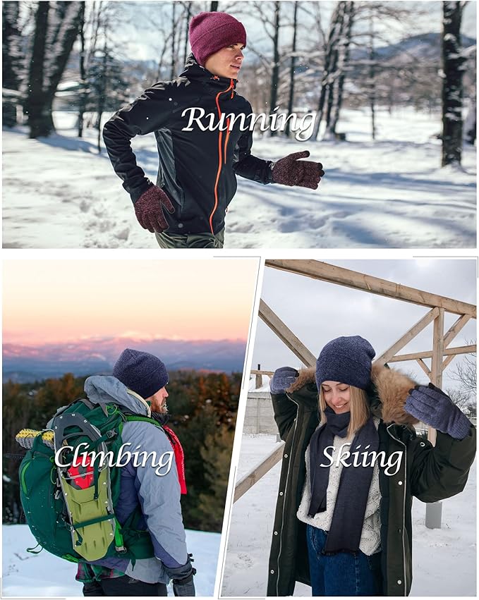 SATINIOR 6 Pcs Winter Knit Beanie Hat Scarf Touchscreen Gloves Set Warm Skull Cap Gifts for Men Women(Navy Blue, Wine Red)