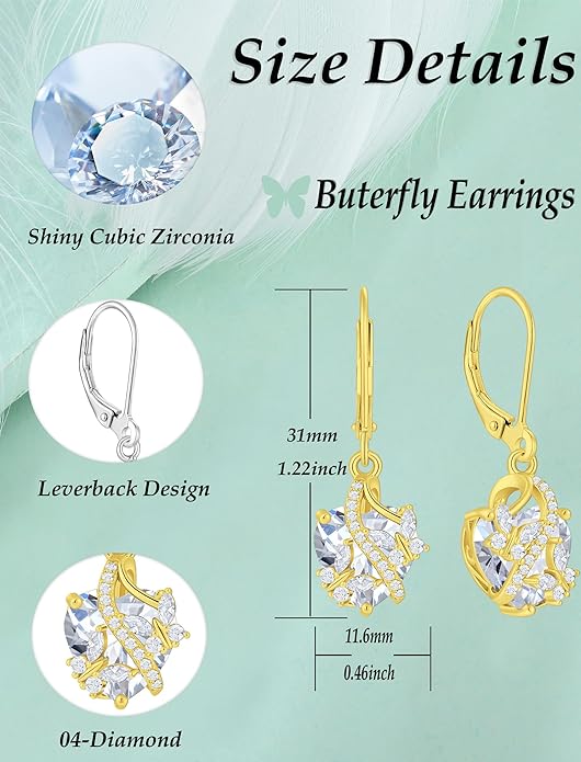 Butterfly Earrings for Women 925 Sterling Silver Heart Earring Birthstone Jewelry