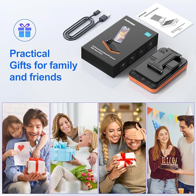 JTEMAN Bluetooth Speaker Phone Stand with Charging Function,Portable Foldable Slim Stand,Birthday Gifts for Men and Women Tech Gadgets