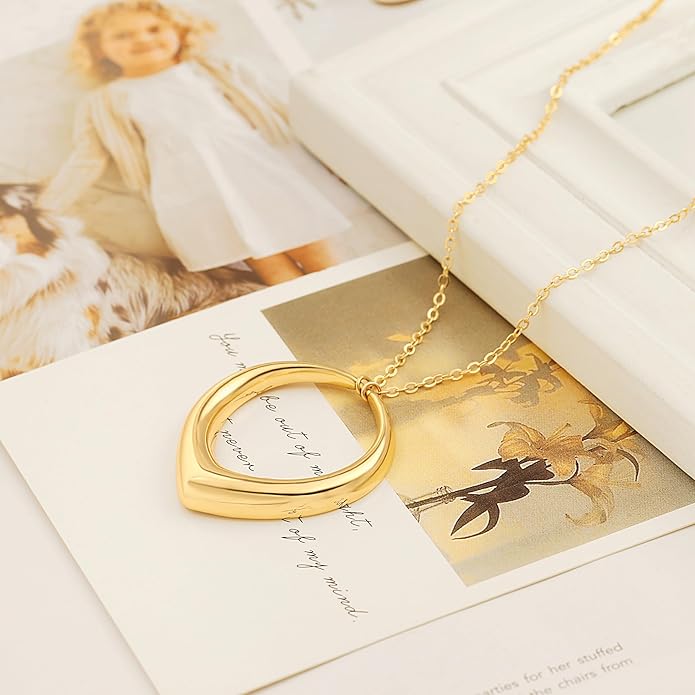 SOFYBJA 18K Gold Plated Circle Pendant Necklace Long Satellite Beaded Chain Jewelry for Women Dainty Hammered Karma Open Circle Charm Geometric Necklace