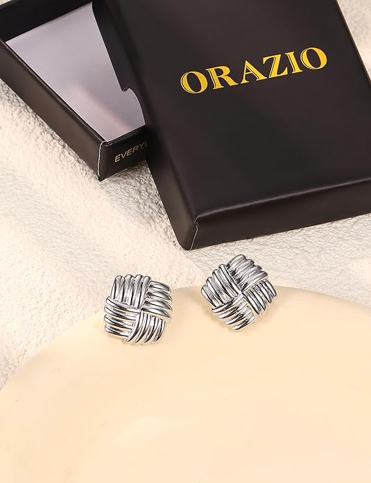 ORAZIO Chunky Gold Plated Knot Earrings for Womens Trendy 925 Silver Statement Lightweight Dangle Drop Hypoallergenic Large Geometric Stud Earring Jewelry for Women