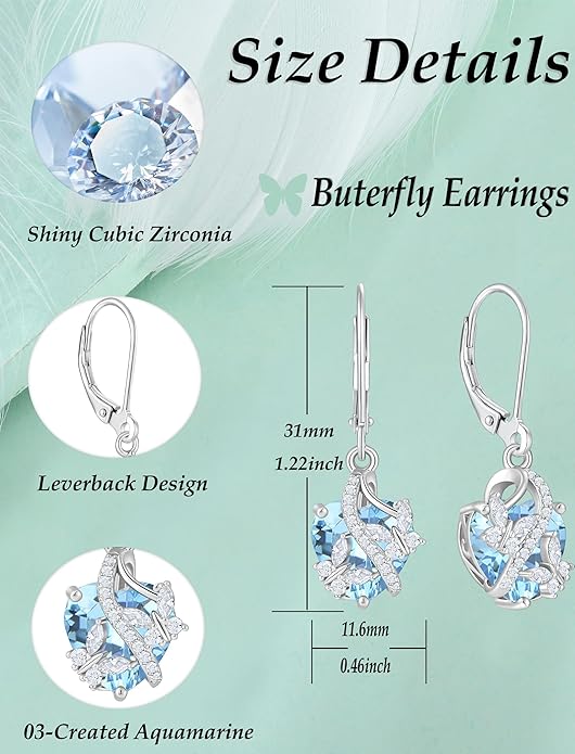 Butterfly Earrings for Women 925 Sterling Silver Heart Earring Birthstone Jewelry