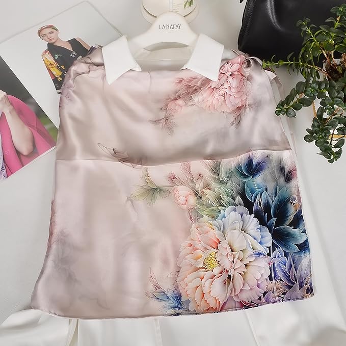 100% Mulberry Silk Scarf for Women Neck Oblong Headscarves Long Floral Print Lightweight Silk Wraps Shawls 67"*20"
