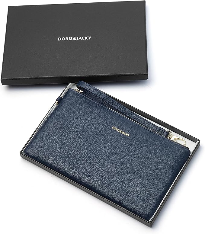 DORIS&JACKY Small Leather Wristlet Clutch Purse for Women Slim Designer Wallet and Cellphone Pouch Bag With Detachable Strap