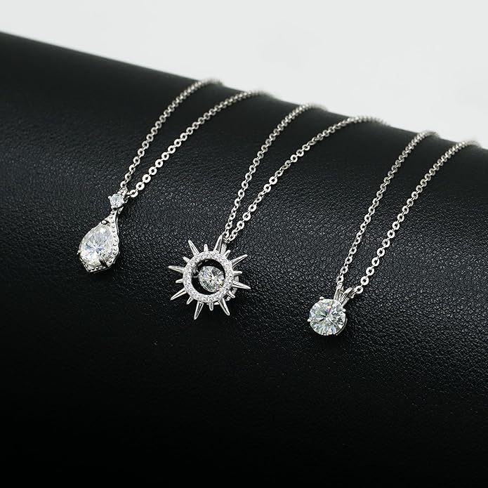 Moissanite 925 Sterling Silver Pendant Necklace 0.5-1 Carat Round Pear Cut, Dainty Elegent D Color Dancing Style with Bead Adjustable Chain Necklace for Women