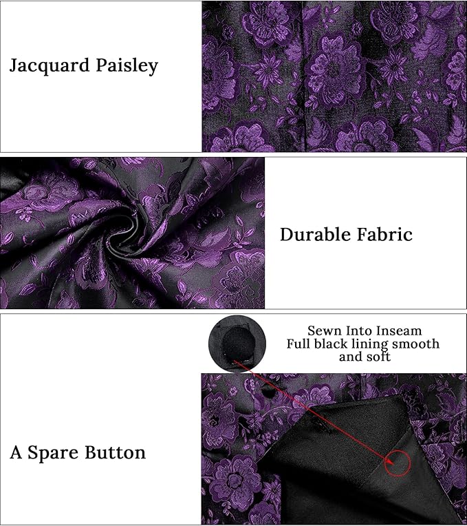 DiBanGu Mens Paisley Suit Vest Silk Jacquard Waistcoat and Necktie Set Formal Shawl Collar Dress Vest 7PCS for Wedding Party